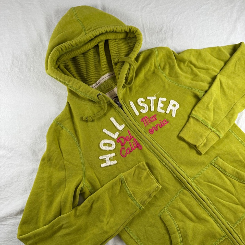 Hollister Women's Size L Green Y2K Embroidered Logo Zip Up Hoodie